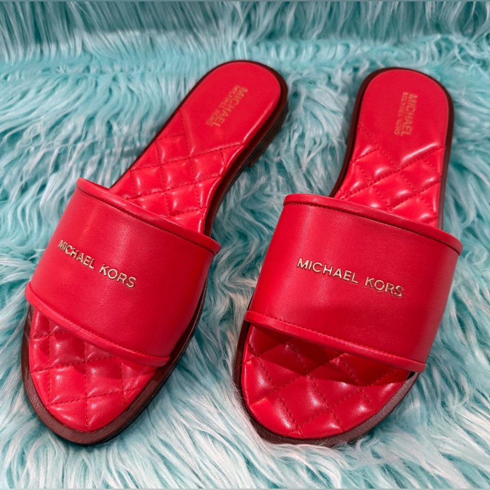 Michael Kors Red Sandals with Quilted Footbed and Open Toe